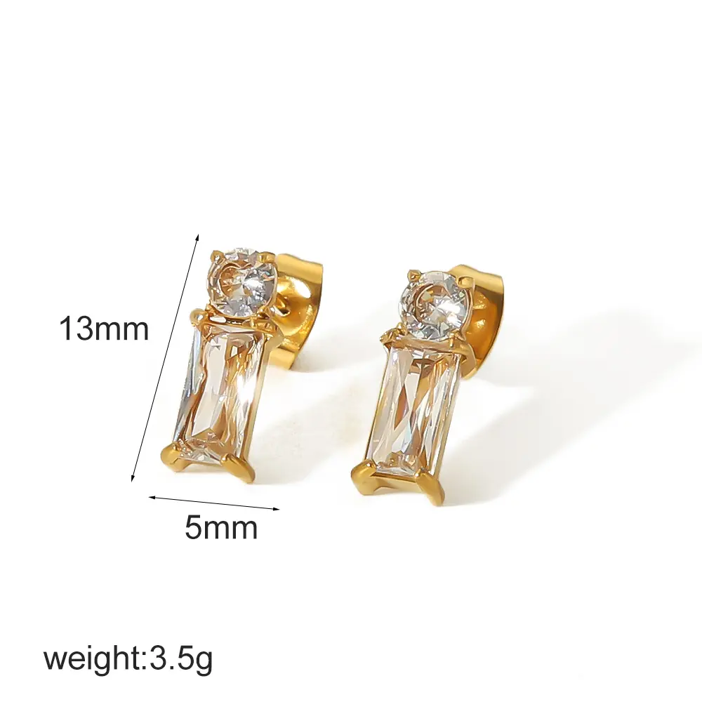 1 par de aretes de botón de acero inoxidable con forma cuadrada, estilo clásico y sencillo, chapados en oro de 18 quilates y circonita cúbica para mujer h5 Imagen2